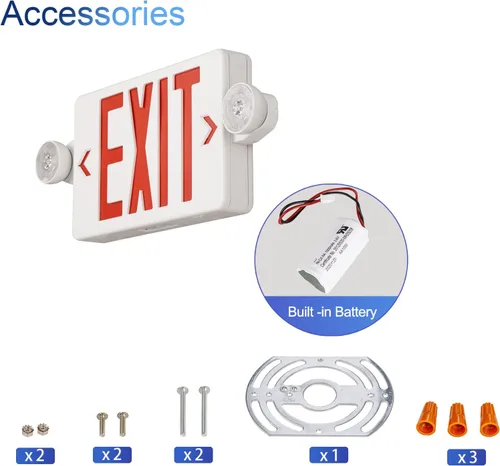 Miniatura 3 de TANLUX Señal de Salida Roja con Luces de Emergencia, Luz LED de Salida de Emergencia con Batería de Respaldo, Listado UL, AC 120/277V, Combo