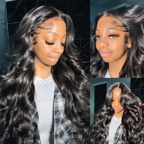 Miniatura 8 de Ablyea 76 cm 13x6 Pelucas de cabello humano con onda corporal y encaje frontal prearrancadas HD, pelucas de encaje frontal transparentes y frontales