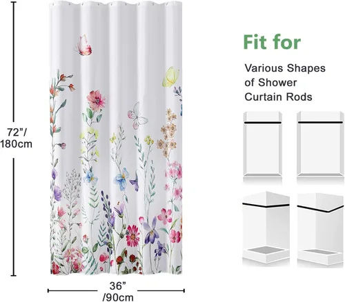 Miniatura 2 de Cortina de ducha floral de 72 x 36 pulgadas, cortinas de ducha de tela de poliéster impermeable para baño, cortina de ducha de tela lavable a