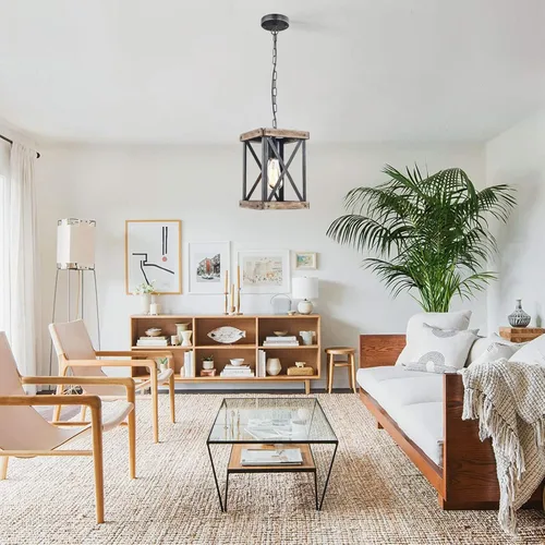Miniatura 3 de Lámpara colgante de granja, lámpara de araña ajustable de metal y madera, iluminación colgante rústica para isla de cocina, dormitorio, comedor