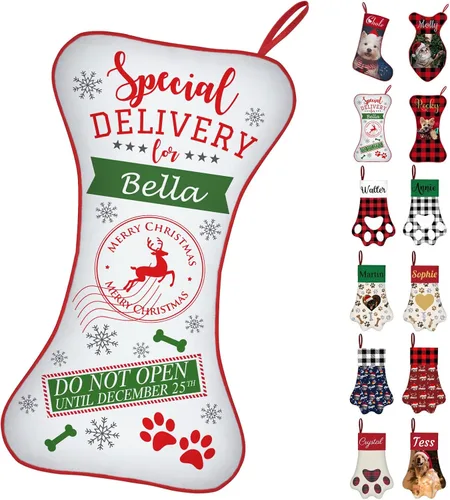 Miniatura 16 de Calcetines de Navidad personalizados con foto de nombre, medias personalizadas en forma de hueso para perros, gatos, mascotas, medias de Navidad