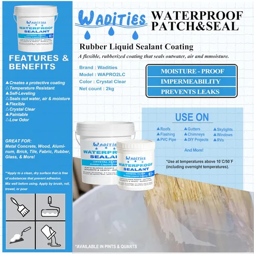 Miniatura 3 de Sellador Impermeable Transparente 2L (70 oz), Wadities Revestimiento Impermeable a Base de Agua para Paredes Baño Techo, Reparación Invisible