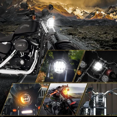 Miniatura 9 de SUPAREE Faro delantero LED para motocicleta de 5.75 pulgadas con halo DRL y señal de giro Plug & Play de 5-3/4 pulgadas Faro delantero de proyección