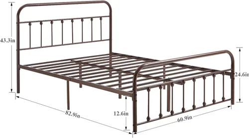 Miniatura 10 de VECELO Base de cama, plataforma de metal tamaño Queen con cabecero y estribo, base de colchón de soporte de listones de acero de alta calidad,
