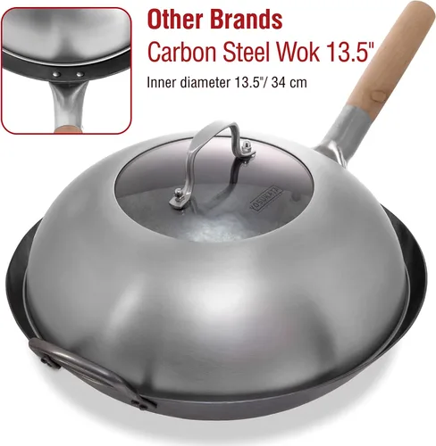 Miniatura 6 de YOSUKATA Tapa de Wok de 12.8 Pulgadas para Wok de 13.5 Pulgadas - Cubierta de Acero Inoxidable Premium con Inserto de Vidrio Templado, Orificios