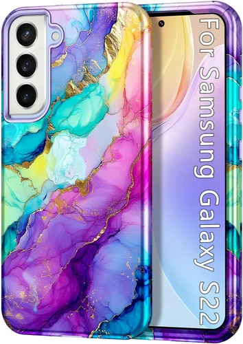 Miniatura 15 de Btscase Funda para Samsung Galaxy S22 5G de 6.1 pulgadas, Patrón de Mármol 3 en 1 Resistente de Servicio Pesado Cuerpo Completo Robusto PC Duro +