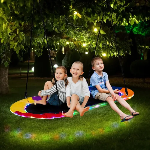 Miniatura 4 de Costzon Columpio de plataforma gigante de 700 libras y 60 pulgadas con luz, cuerdas ajustables para colgar, tela Oxford 600D impermeable, columpio