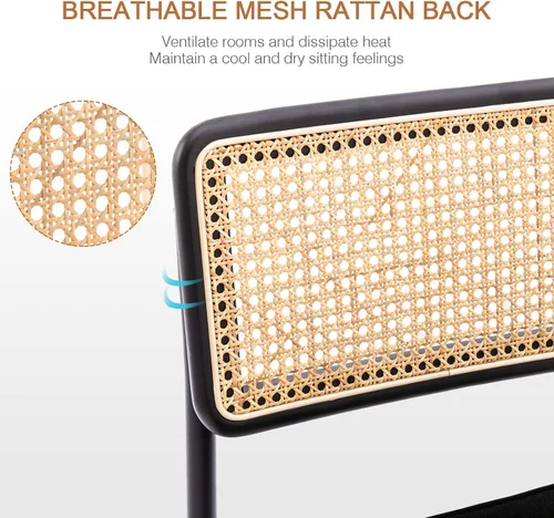 Miniatura 3 de Zesthouse Juego de 2 sillas de comedor de ratán natural, modernas sillas de comedor con respaldo de madera maciza para cocina, sala de estar, diseño