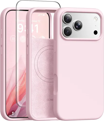 Miniatura 202 de GONEZ Funda de silicona para iPhone 14 Pro Max, compatible con MagSafe, con protector de pantalla + protector de lente de cámara, silicona líquida a