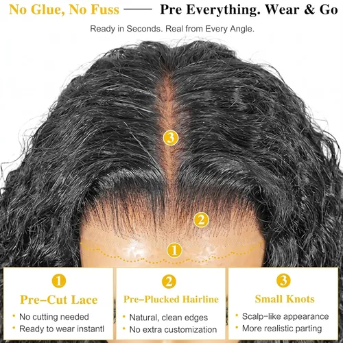 Miniatura 3 de Wear and Go - Pelucas de cabello humano sin pegamento, pelucas de encaje frontal de 13 x 4 con ondas de agua de 28 pulgadas, densidad del 180%