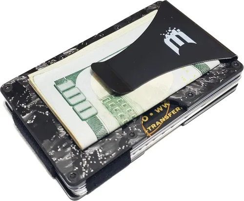 Miniatura 7 de E Exenact Cartera delgada minimalista para hombre + funda CC con clip para dinero + cartera delgada con bloqueo RFID + tarjetero para tarjetas