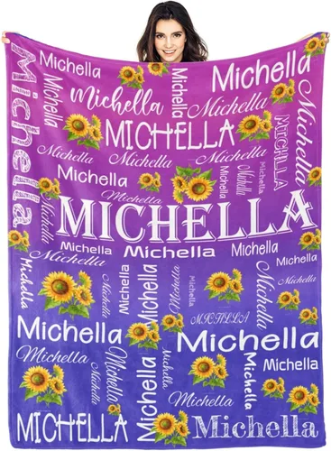 Miniatura 13 de Manta personalizada con nombre, manta personalizada con nombre, mantas personalizadas con texto, mantas de girasol, regalo personalizado para el día