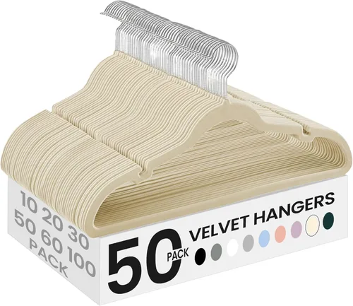 Miniatura 17 de SONGMICS Paquete de 30 perchas de terciopelo antideslizantes con muescas para el hombro, barra para pantalones, gancho giratorio de 360°, ahorro