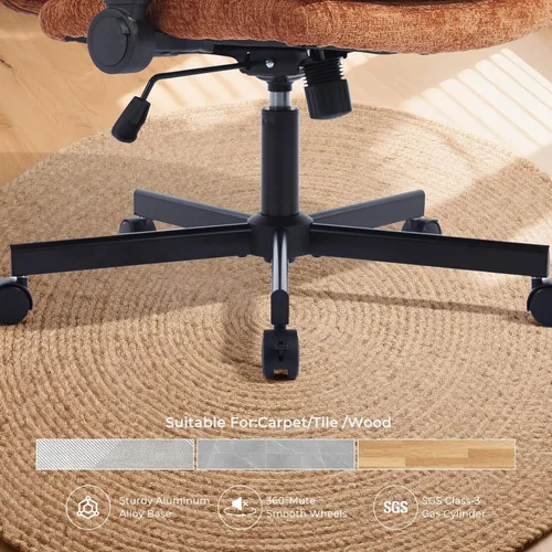 Miniatura 8 de Silla Cruzada con Brazos Abatibles y Ruedas con Bloqueo, Silla de Escritorio de Oficina de Tela de Felpa con Patas Cruzadas, Silla Giratoria