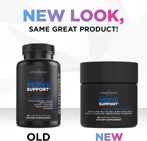 Miniatura 3 de Livingood Daily Suplemento de apoyo nervioso para mujeres y hombres, fórmula de salud nerviosa 12 en 1 con B12 metilado, folato, benfotiamina, ácido