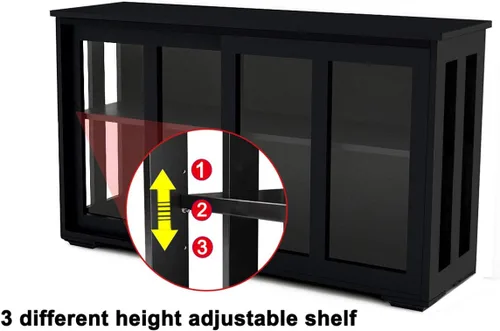 Miniatura 8 de RASOO Aparador de buffet con puerta corrediza de vidrio y estante ajustable, armario de almacenamiento apilable de cocina, muebles antiguos