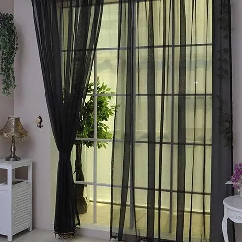 Miniatura 7 de Cenefas de Gauzy ligeras Cortina de ventana de puerta Cortina Sheer Home Wedding Decor - Negro