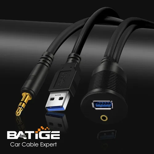 Miniatura 3 de Paquete de 2 cables USB 3.0 y 0.138 in para montaje en automóvil de 0.138 in + extensión AUX USB 3.0 para tablero de salpicadero, cable de montaje