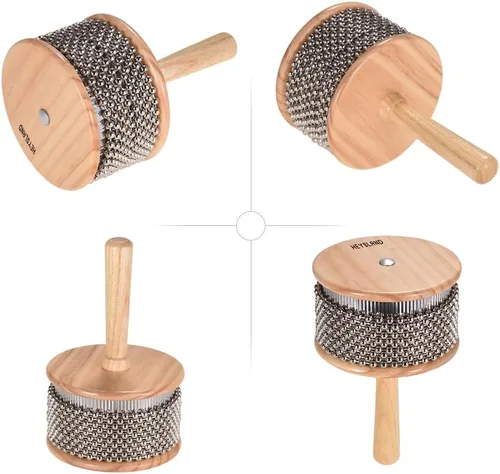 Miniatura 4 de Heysland Cabasa de madera instrumento musical de percusión de metal con cuentas de cadena y cilindro Pop Hand Shaker para banda educación musical