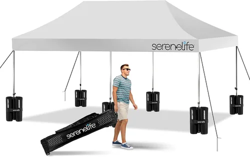SereneLife - Tienda de campaña desplegable de 10 x 20 pulgadas, toldo plegable, con parte superior de tienda impermeable, bolsa de transporte Blanco