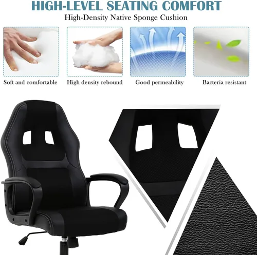 Miniatura 4 de Silla ejecutiva para juegos de PC con soporte lumbar y reposacabezas, silla ergonómica de cuero para oficina en casa, sala de juegos, resistente