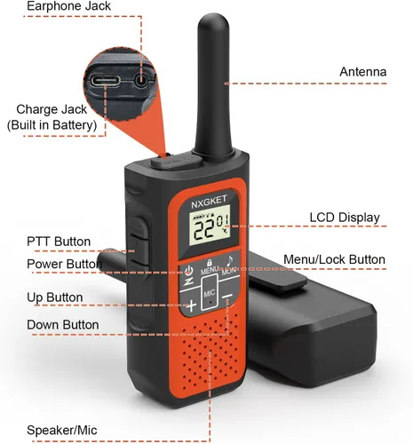 Miniatura 2 de Walkie Talkies de largo alcance para adultos de larga distancia, recargables, paquete de 4 con radios FRS de 2 vías, Waki Taki NOAA, VOX, batería