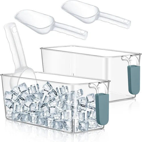 Miniatura 21 de Havawish Juego de 2 Cubos de Hielo y Juego de Cucharones Flexibles de Plástico para Congelador con Asa Retráctil, Cubo de Almacenamiento Gris