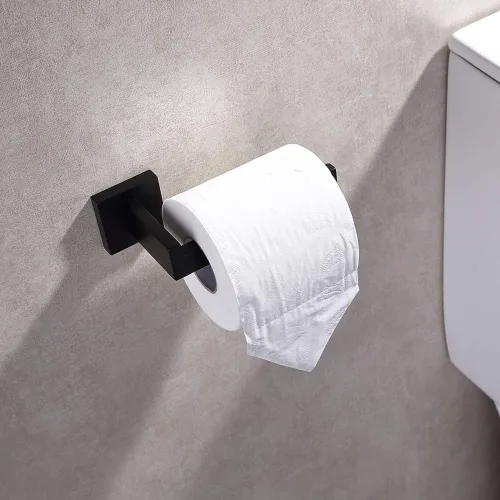 Miniatura 3 de TASTOS Soporte de papel higiénico negro mate, dispensador de rollos de papel higiénico y colgadores montado en la pared para baño y cocina, acero