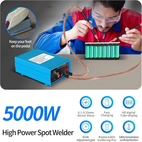 Miniatura 2 de ERICAT Mini soldador por puntos de batería, máquina de soldadura por puntos duradera de 5000 W con pantalla LCD, 10 botones de engranajes ajustables