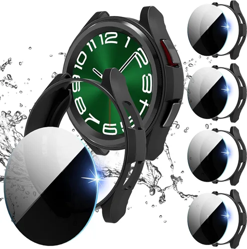 Suoman Paquete de 4+4 fundas para Samsung Galaxy Watch 6 Classic de 1.772 pulgadas (1.850 in), protector de pantalla de privacidad de vidrio