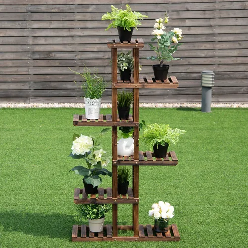 Miniatura 2 de Giantex Estante de madera para plantas, 7 estantes de madera, 11 macetas, estante de exhibición de bonsái para interiores y exteriores, jardín