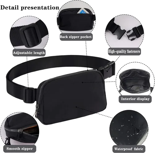 Miniatura 4 de Riñonera cruzada negra para mujer, bolsa de cinturón ajustable para exteriores, entrenamiento, viajes, casual, correr, senderismo, ciclismo