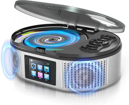 Reproductor de CD portátil con altavoces estéreo duales, Boombox recargable de 4000mAh de escritorio Bluetooth 5.3 para el hogar y el automóvil,