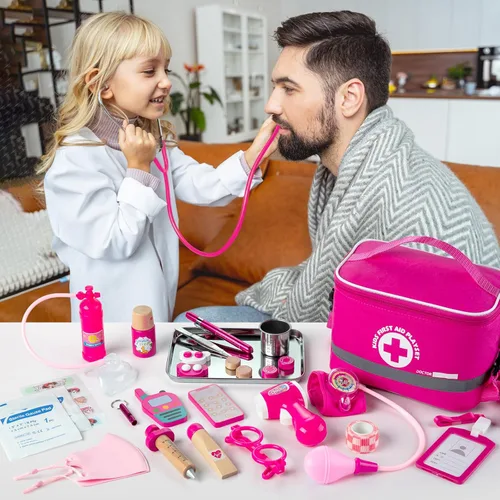 Miniatura 2 de EFO SHM Kit médico para niños y niñas, 34 piezas para niños pequeños de 3 a 5 años con bolsa de almacenamiento médico y estetoscopio real, juego