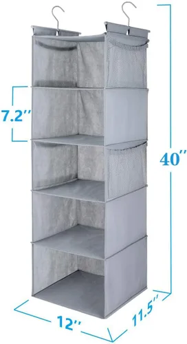 Miniatura 3 de MAX Houser Organizador colgante de armario con 5 estantes, ahorra espacio, estantes colgantes con (4) bolsillos laterales, plegable, gris claro