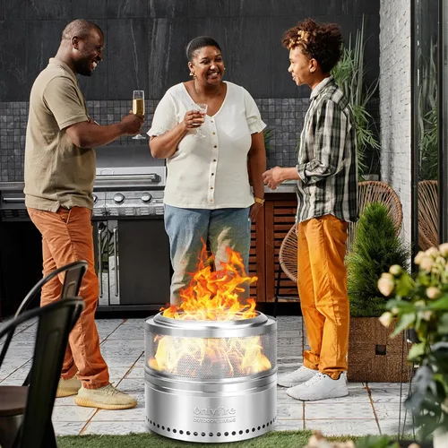 Miniatura 9 de Fogata de leña con bolsa de transporte, hoguera portátil desmontable de 19.5" para camping, tailgating, patio, patio trasero, chimenea perforada sin