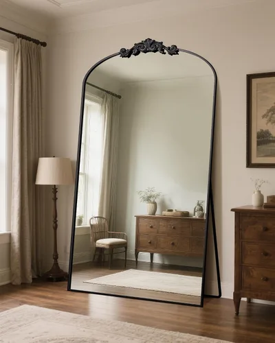 Miniatura 13 de Antok Espejo arqueado de longitud completa, espejo de piso de 71 x 28 pulgadas con tallado, espejos de cuerpo completo para decoración del hogar