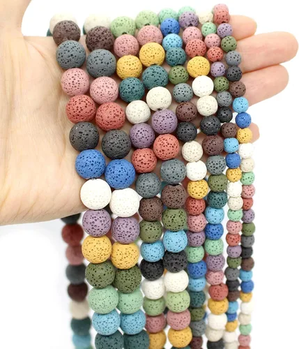 Miniatura 21 de Oameusa Cuentas redondas sueltas de ágata de piedra volcánica de lava azul de 0.236 in para hacer joyas, 1 hebra de 15 pulgadas, 1 hebra por