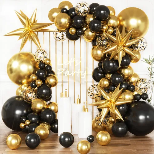 KARLURE - Kit de arco de globos negros y dorados, decoraciones de fiesta de oro negro para cumpleaños, hombres, jubilación, verano, Halloween,