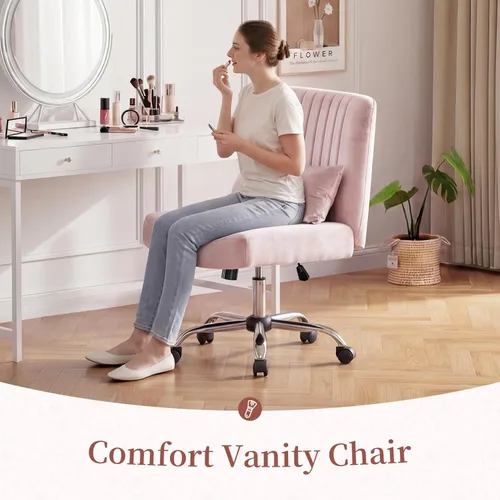 Miniatura 5 de Silla cruzada de terciopelo con ruedas, silla de oficina de lujo con patas cruzadas, cómoda silla de escritorio para oficina en casa, silla de Rosa