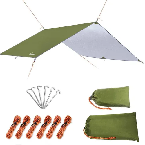 Miniatura 10 de Unigear Toldo para Hamaca contra Lluvia, Lona de Campamento de 16.5/14.4/13.1/9.8 pies, Protección UV e Impermeable y Ligera para Campamento, Marrón