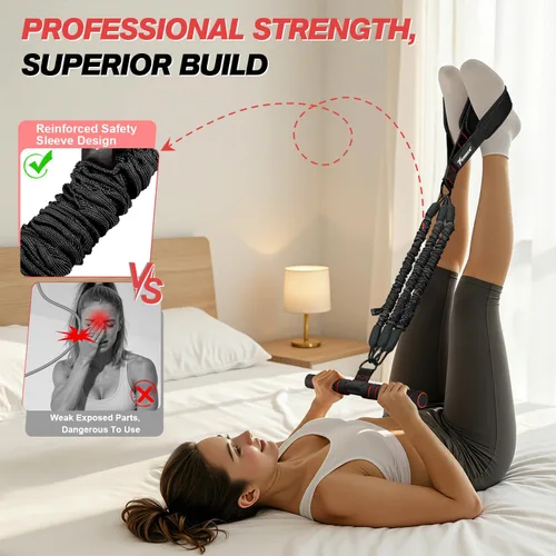 Miniatura 4 de WOQQW Banda de resistencia de pedal multifunción con mango, bandas de resistencia de pie ajustables de 3 tubos mejoradas para núcleo, brazo