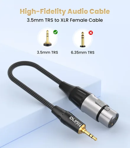 Miniatura 2 de Tisino Adaptador de cable equilibrado XLR a 0.138 in, chapado en oro XLR hembra a mini jack auxiliar mono cable de audio mono para escopeta