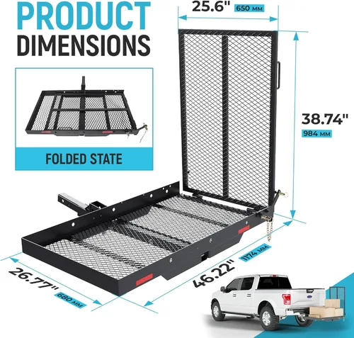 Miniatura 3 de ECOTRIC Transportador de carga de enganche de 46.2 x 26.8 x 38.7 pulgadas con rampa plegable de 500 libras de capacidad, soporte de enganche