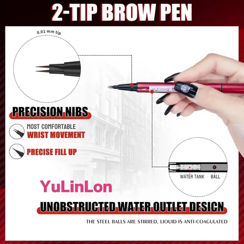 Miniatura 2 de YuLinLon Bolígrafo para cejas de doble cabeza, trazos ultraprecisos similares al cabello, maquillaje impermeable de larga duración, disponible en 5