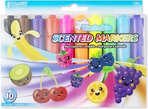 BAZIC PRODUCTS Marcadores perfumados lavables, 10 colores