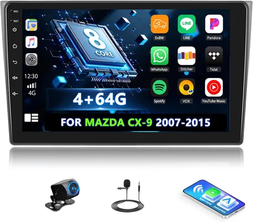 Miniatura 8 de [2+64G] Android 15 Estéreo de coche para Mazda CX-9 2007-2015 con CarPlay inalámbrico y Android Auto, pantalla táctil IPS de 10.1 pulgadas