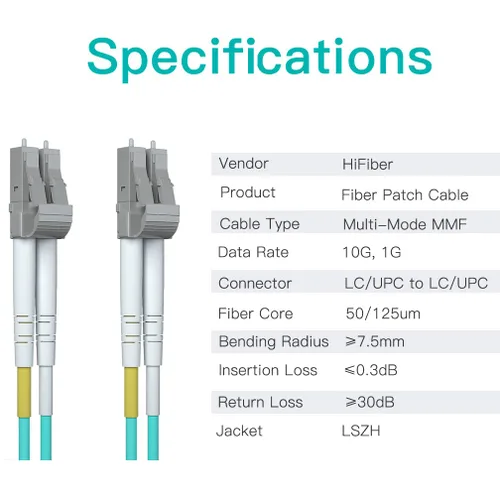Miniatura 5 de Cable de conexión de fibra OM3 LC a LC de 0.7 ft, puente de fibra multimodo de 10 GB, LC-LC UPC dúplex MMF 50/125um, LSZH, para transceptor SFP
