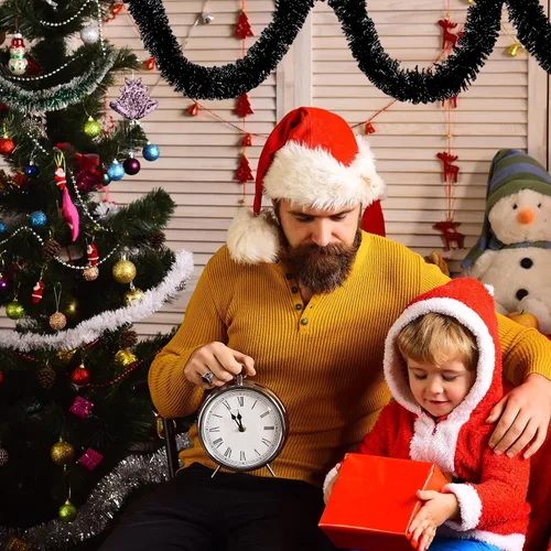 Miniatura 4 de Guirnalda de oropel de Navidad negra de 25 pies, guirnalda de papel de aluminio metálico para colgar en la pared, telón de fondo para flotadores