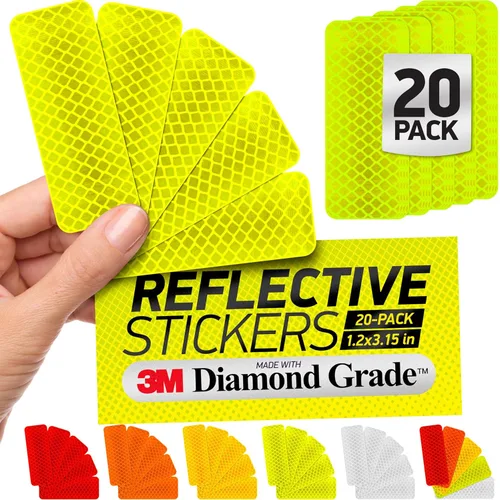 Adhesivos reflectantes de cinta de seguridad | Grado de diamante 3M | Amarillo-Verde | 1.2 pulgadas x 3.15 pulgadas | Paquete de 20 | Cinta de